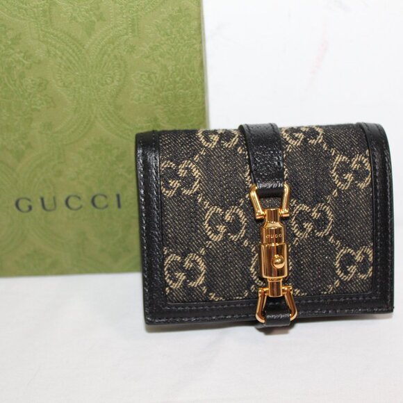 Gucci Handbags - NWB GUCCI GG Black Denim Jackie 1961 Clasp Wallet 645536